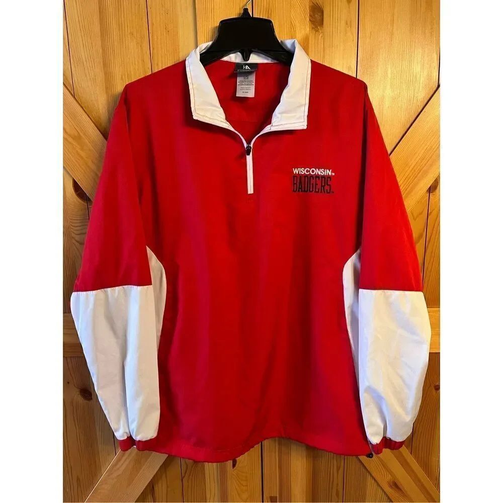 Wisconsin Badgers Knights Apparel Windbreaker Red White Color Block Large (3120)